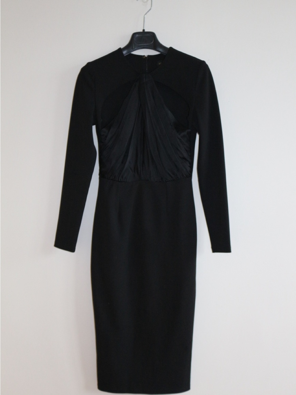MISHA COLLECTION Black Long-Sleeve Midi Dress with Pleated Bodice